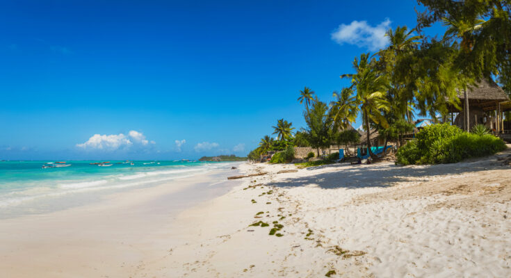 Beautifull Tropical White Sandy Beach with Azure Water on Zanzibar Island, Pingwe, Michamvi, Unguja, Tanzania, Africa
